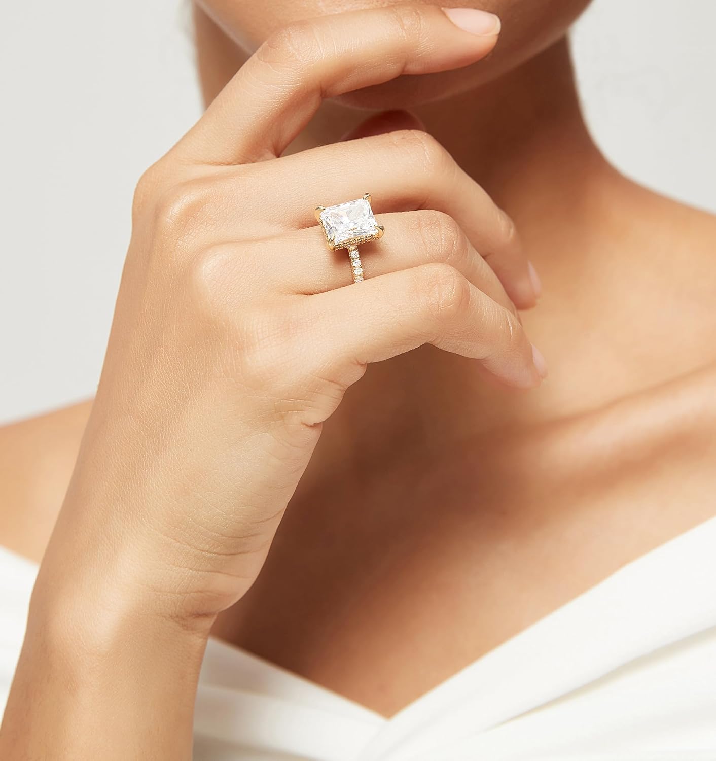 EAMTI 4CT Engagement Ring for Women Radiant Cut Cubic Zirconia Wedding Band CZ Promise Anniversary Ring