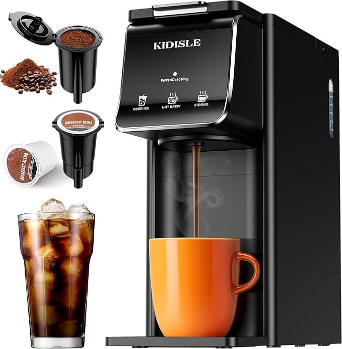 Hot & Iced Coffee Maker for K-Cups & Ground Coffee, Single-Serve Brewer with Bold Setting, Reusable Filter, Travel Mug Friendly, Compact & Quick Brew, Black Household Appliances espresso machine coffee bar supplies