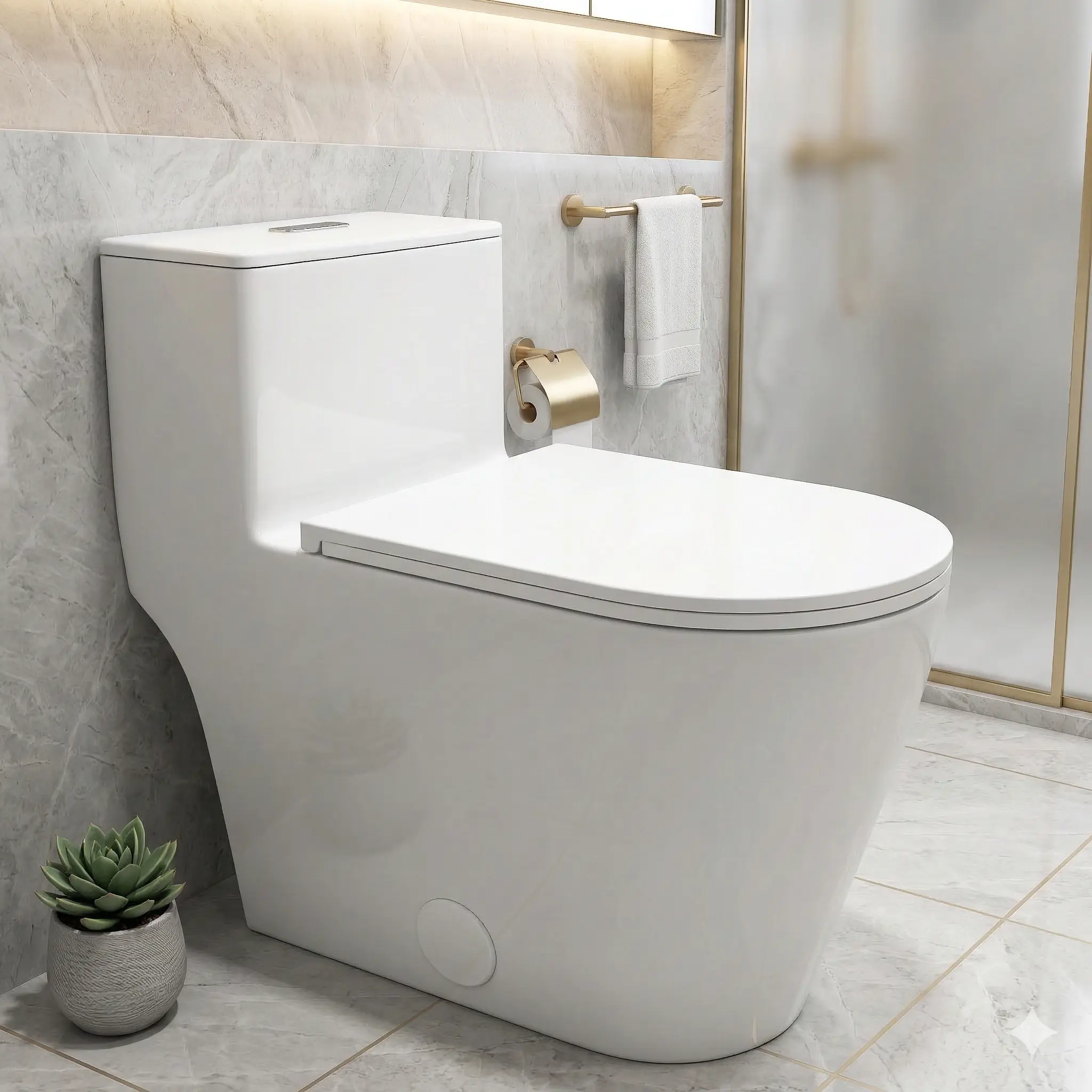 FORIOUS 1-Piece Elongated Dual-Flush Modern Toilet, 1.1/1.6 GPF Siphon Flushing, 12 in Rough-In, 16.125 in Comfort Standard Height, Quiet Soft-Close Seat, Fully Skirted Easy-Clean Design