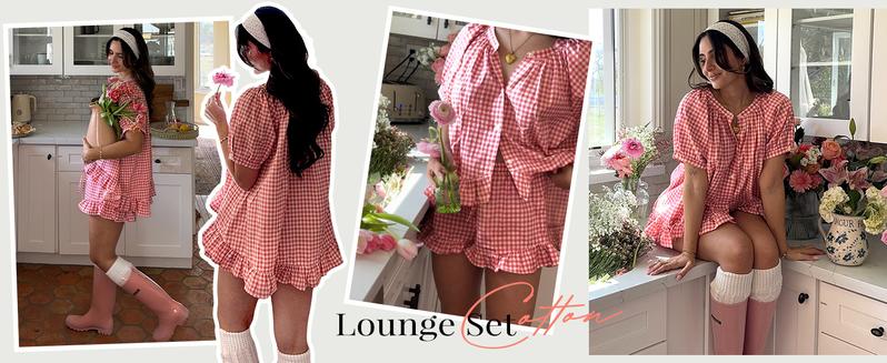 Arssm Women’s Gingham Pajamas Set – 2-Piece Cotton PJs with Ruffle Babydoll Shirt & Plaid Shorts for Cozy Sleepwear & Lounge Outfits