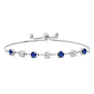 Gem Stone King 4.5MM Round Gemstone Birthstone and White Moissanite Infinity Tennis Bracelet for Women in 925 Sterling Silver | Adjustable Bolo Bracelet For Women | Easy-On Easy-Off
