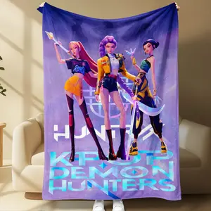 1 Piece Kpop Girl Group Style Blanket with Gorgeous Cartoon Images Super Eye Catching Great for Sofa Relaxing and Kpop Themed Room Decoration Demon Hunters Kpop Merchandise