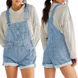 Overalls For Women,Women Denim Bib Overalls Adjustable Straps Pocket Romper Shorts Casual Rolled Cuff Shortalls(gift)