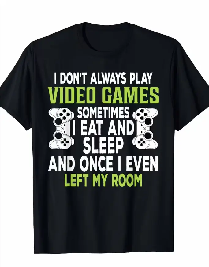 Unisex Athletic Short-Sleeve Gamer T-Shirt for Men & Teen Boys, Casual Loose Crew Neck Tops with Funny Slogan Print, Breathable Slight Stretch Vintage Fabric, Ideal Gamer Gift, Shortsleeve