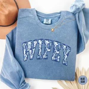 Comfort Colors Toile Wifey Sweatshirt, Toile De Jouy New Bride Gift, Coquette Bridal Shower Graphic Tees, Honeymoon Shirt, Fiance Getting Ready Outfit