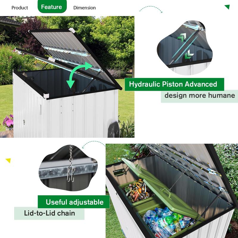 AECOJOY Outdoor Trash Can Storage Box Shed,Waterproof Storage Organizer Cabinet with Independent Lid Hooks & Secure Lockable Double Doors shower caddy Smooth