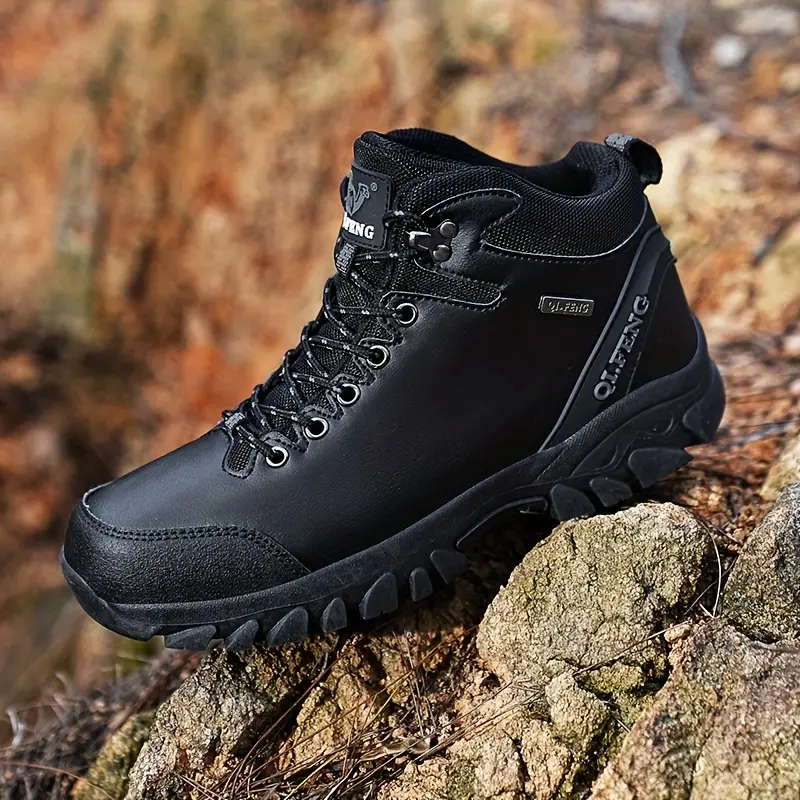 Women's Heavy-Duty Hiking Boots with Non-Slip Rubber Sole & Traction Tread - -Like Ankle, Round Toe & Low-Cut Design for Trekking, Camping, Mountain Trails - All-Terrain Outdoor Shoes (Black, Lace-Up)