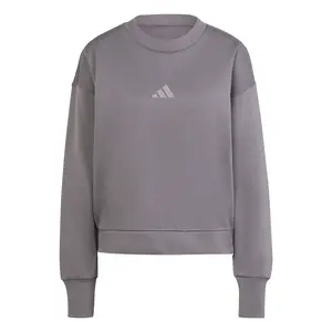 adidas Womens All Season Fleece Loose Crew Neck Sweatshirt Casual - Grey