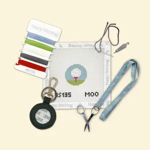 Happy Stitching - Tee Time Needlepoint Key Fob Kit - All In One Self Finishing Needlepoint kit