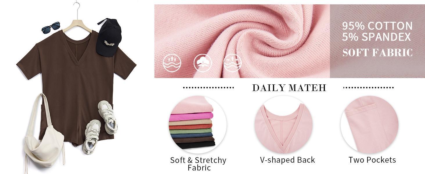 Imily Bela Comfort Baggy Tee Rompers for Women Summer Lady Athletic Oversize Romper Short Sleeve Jumpsuit Basic can be Worn on Both Sides Onesie with Pockets Casual Womenswear Overalls