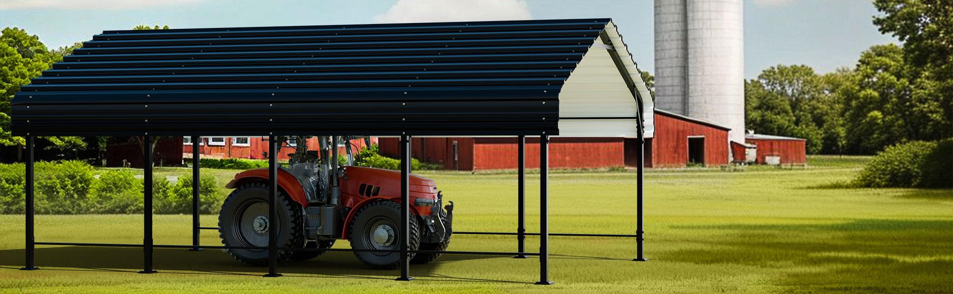 Walsunny Carport, 20 FT Heavy Duty Steel Carport Canopy for Outdoor Activities and Events, Iron Metal Carport Garage for Pickup, Boat, Car and Tractors, Grey