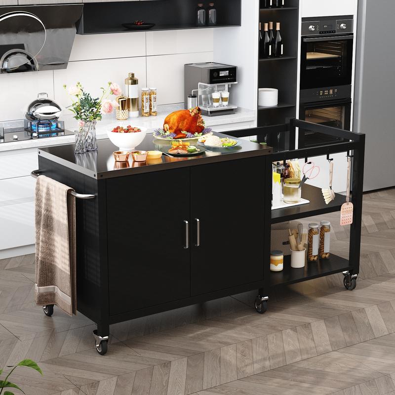 FUFU&GAGA Kitchen Island 54" Large Rolling Kitchen Island Cart On Wheels with Drop Leaf Breakfast Bar Spice Towel Rack Mobile Island Table for kitchen with Storage, Moveable Cabinet Drawer