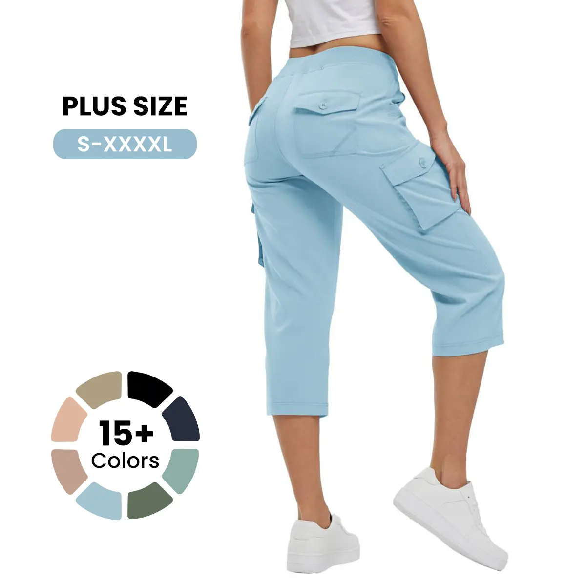 YSENTO Womens Lightweight Capris Hiking Cargo Pants 6 Pockets Quick Dry Casual Outdoor Trip Loose Shorts COMFY  MOMS OVER 30 【Plus Size,S-XXXXL】 Workout Bottoms Athletic Outfit #outdoorfun