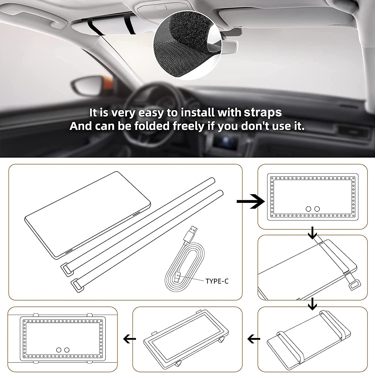 Car Sun Visor Vanity Mirror With 3 Lighting Modes Clip-TikTokShopBlackFriday On Rearview Sunshade Makeup Mirror 8 Hours Of Use After One Charge Automotive Interior