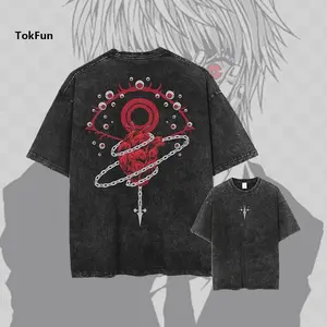 Scarlet Eyes Hunter x Hunter Anime Vintage Oversized Washed Tee Anime Pattern Shirt Summer Casual Hip Hop T-Shirt Street Clothing Top T-Shirt