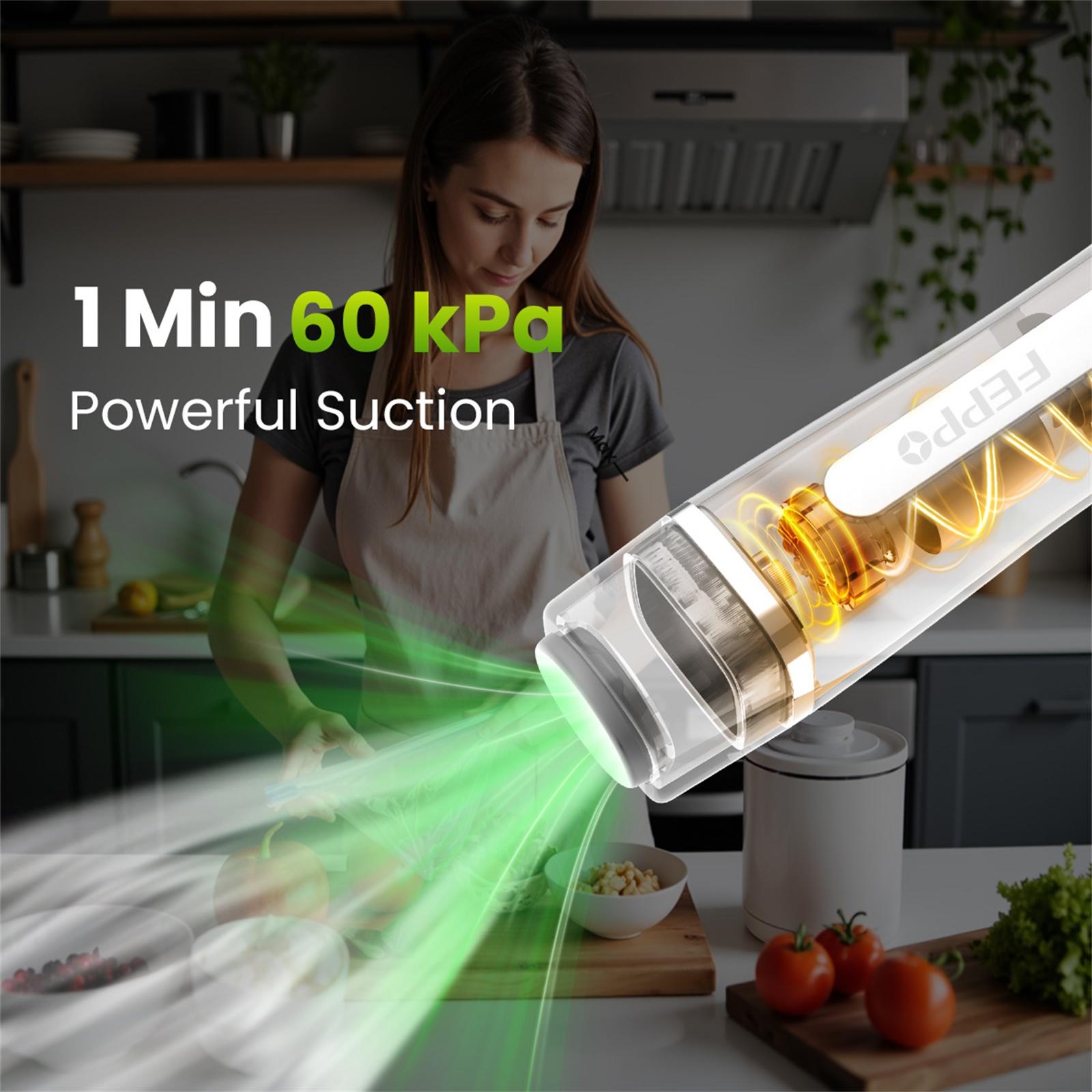 FEPPO Vacuum Sealer for Food with Visual Water Storage Tank, Handheld Saver Vacuum Sealer Machine with 10 Reusable Bags for 5X Preservation & Fresh