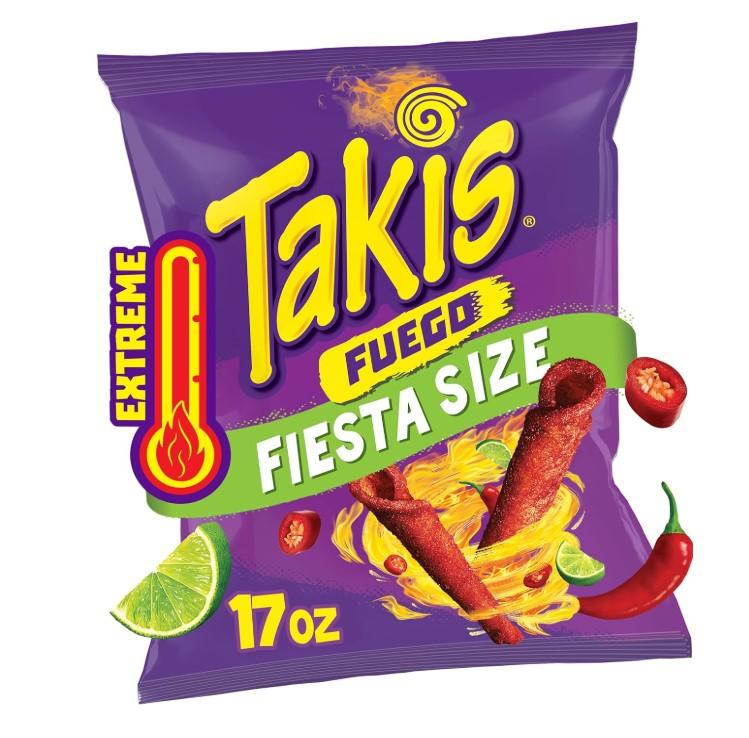 Fuego 17 oz Fiesta Size Bag, Hot Chili Pepper & Lime Flavored Extreme Spicy Rolled Tortilla Chips