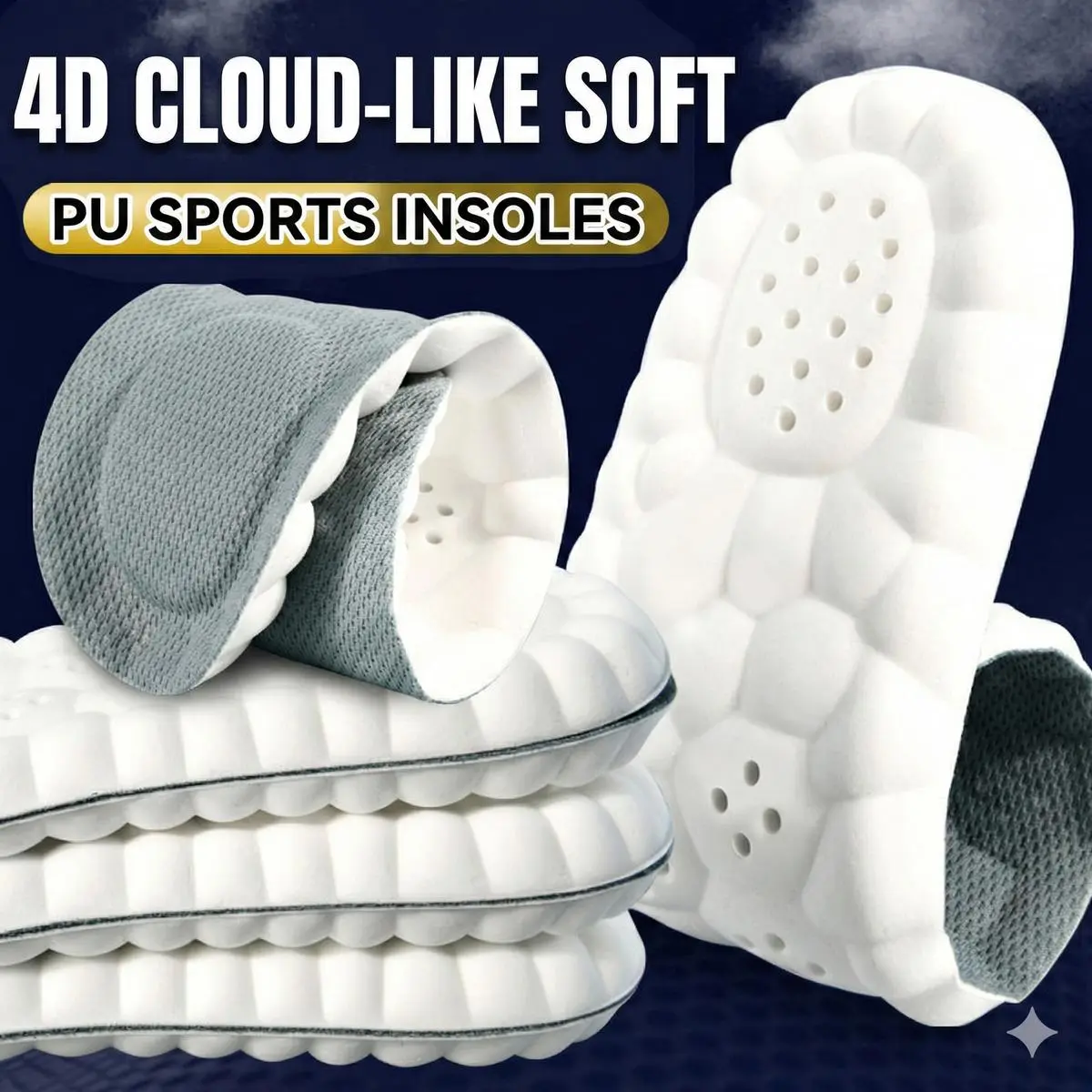 4D Cushioning PU Insoles for Men & Women - Full-Length Athletic Support for All Seasons Footwear, Shock Absorbing, Breathable & Dry, Shoe, Sports/Work, Pu Foam, 39-40(Us Women 8-8.5)