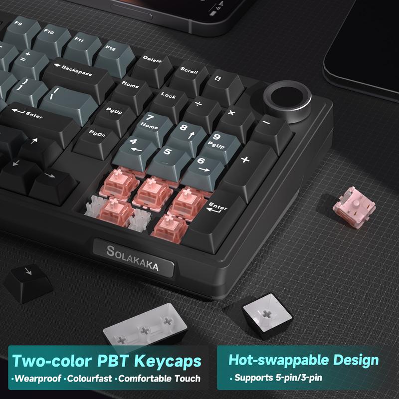 SOLAKAKA KI99 Pro Silent Wireless Mechanical Keyboard Feather Switch Hot Swappable RGB Backlit Gasket Structure Tri-Mode Gaming Keyboards BlackBlue