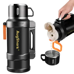 Augshark 67oz Large Capacity Insulated Stainless Steel Water Bottle - Leakproof Vacuum Thermos with Cup & Foldable Handle for Camping Travel Hiking | Keeps Cold 24H Hot 12H