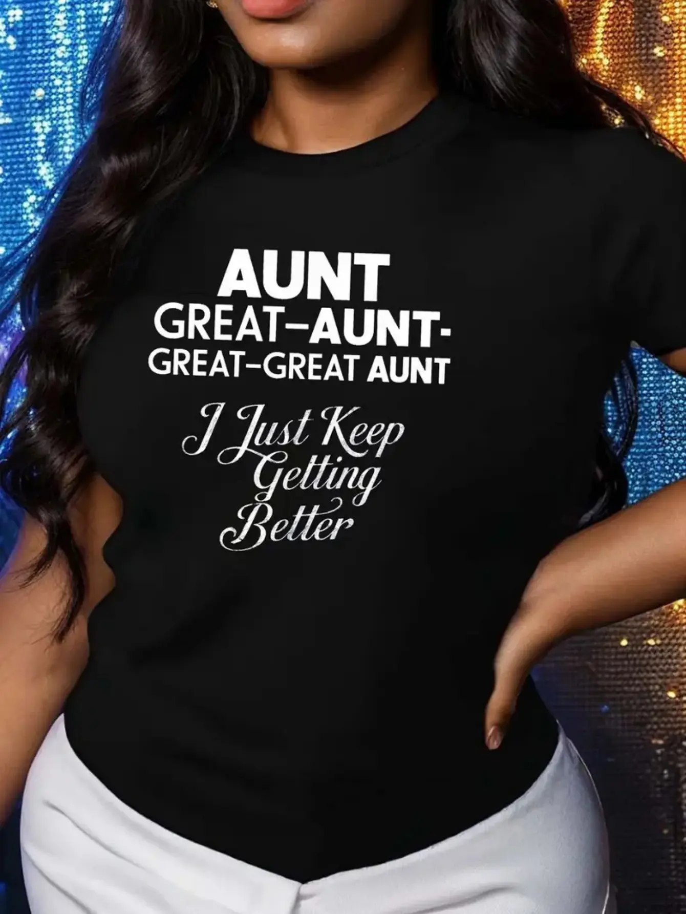 Plus Size - Plus Size Plus Size 1pc Women'S Casual T-Shirt with "AUNT GREAT AUNT GREAT GREAT AUNT" Print, Crew Neck, Short Sleeve, Drop Shoulder, Fabric, Comfort Fit, No Chest Pad, Regular Length - Spring/ Summer/ Fall Tee 0XL-4XL 0XL-4XL