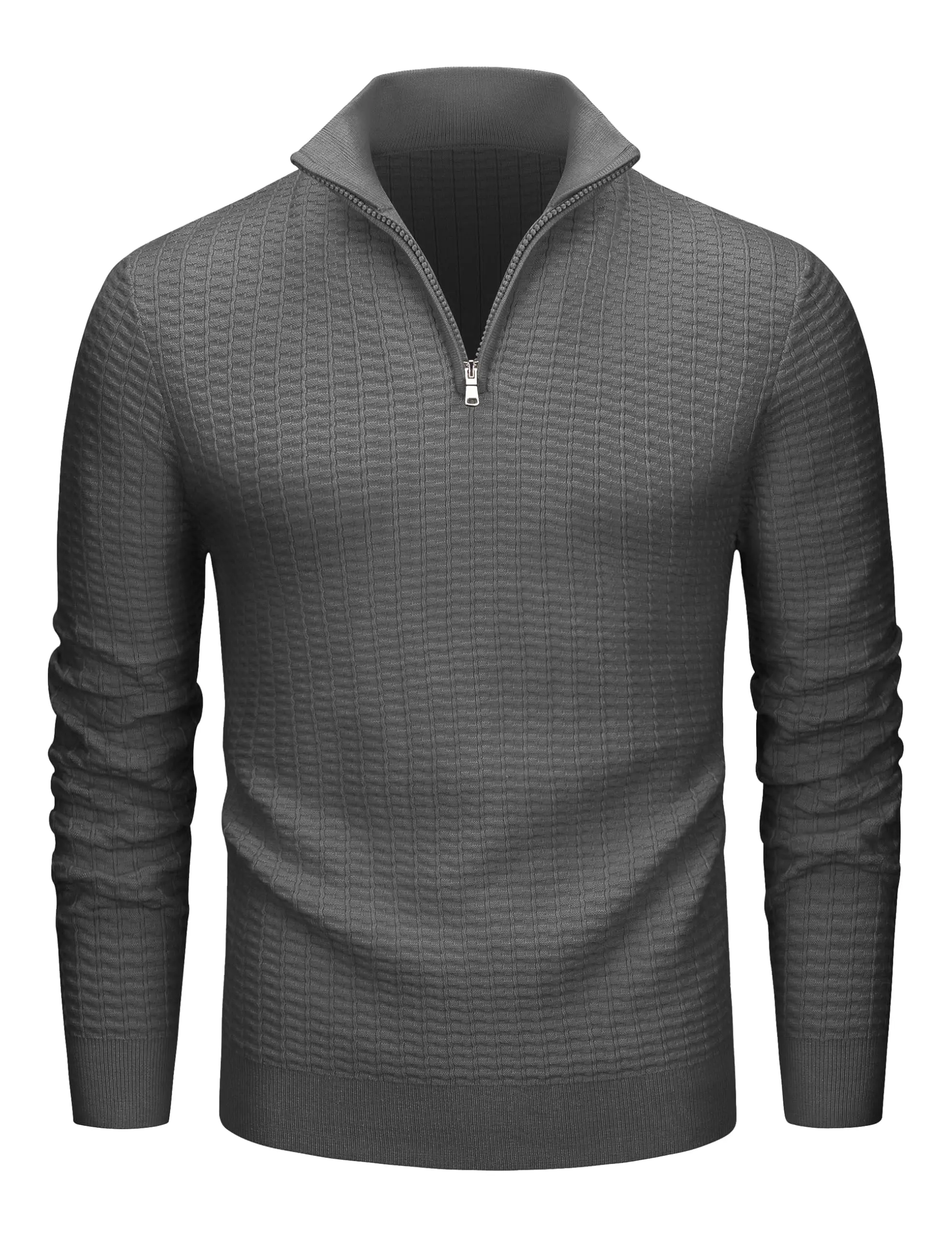 MAGCOMSEN Men's 1/4-Zip Waffle Knit Pullover Top - Long Sleeves, Mock Neck, Ribbed Collar, Elastic Hem, Decorative Zipper, Soft Poly Blend Plain Fitted Apparel for Casual, Interviews - Halloween Dinners