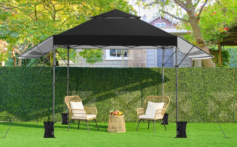 【2-Tiers】Yaheetech 10x17ft Pop Up Canopy with Awnings, 2-Tier Outdoor Canopy Tent, Heavy Duty Instant Shelter with Ventilation, Adjustable Dual Half Awnings & Wheeled Carry Bag, One-Handed Set-up