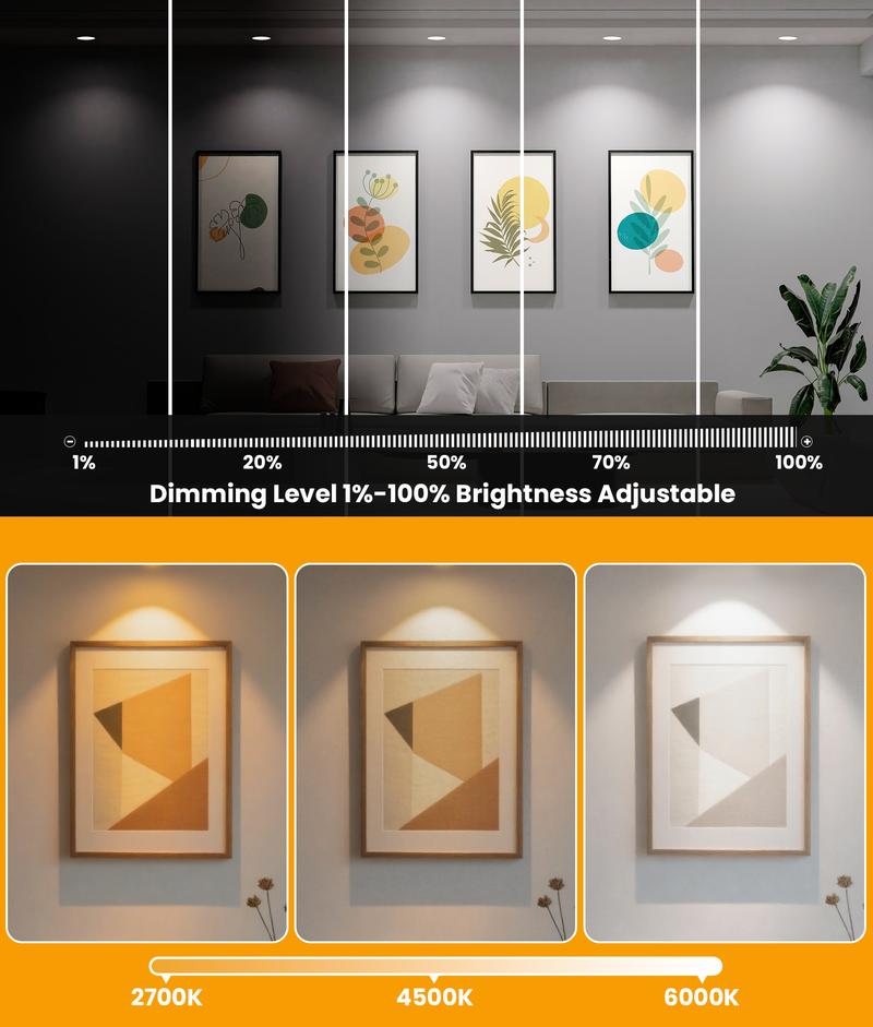 Recessed Lighting 6 Inch with App & Voice Control, 1200LM RGBCW Smart Ceiling Light Work with Alexa & Google, Dimmable LED Recessed Lighting 6 Inch with Timer Music Sync Can Lights, 4 Pack