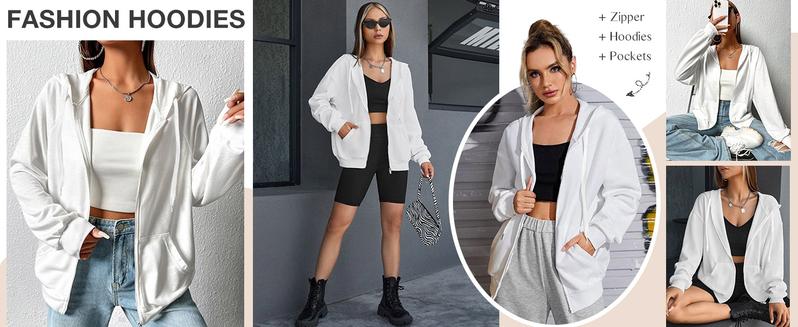ZEAGOO comfyclothing Women's Lightweight Hoodies Full Zip Up Oversized Sweatshirts with Pockets Long Sleeve Thin Casual Hooded Jackets Basic collar chic coats Ribbed Skirts
