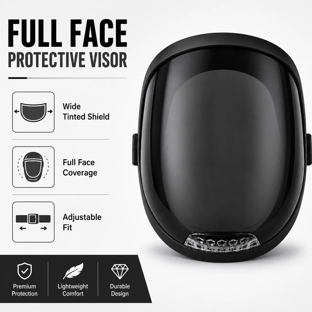 Adjustable Clear Full Face Visor Cover, Wide View Transparent Shield with Comfortable Head Strap for Lawn Mowing, Yard Work, Gardening, Painting, Polishing, DIY Projects, Workshop & Outdoor Activities