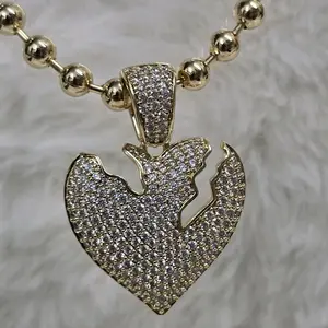 # 0018 Cadena de balines con dije de corazon adiamantado oro laminado 14k Alta calidad