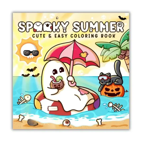 Spooky Summer Paper Book - Adults Teens Coloring Book with Cute Creepy Characters, Simple Designs, Printed Pages for Relax Coloring (Office Art Supplies)