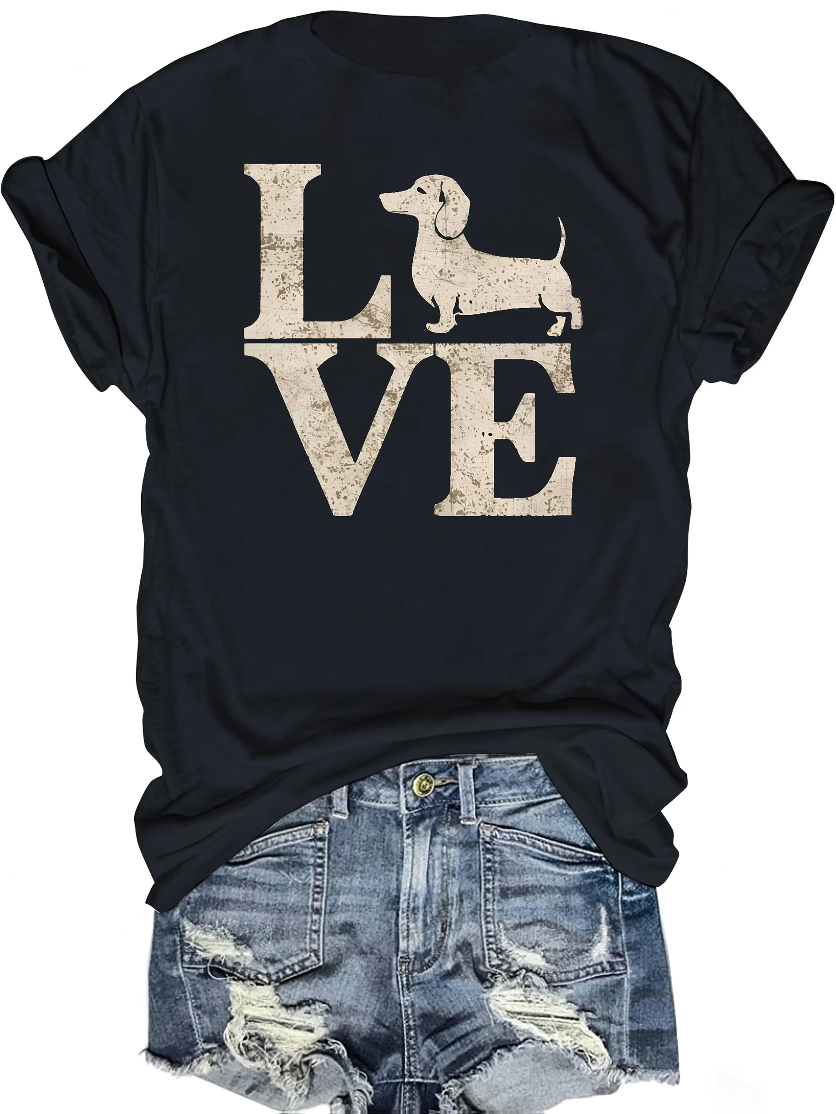 LOVE with Dachshund silhouette pure cotton women's Tshirt comfort fit