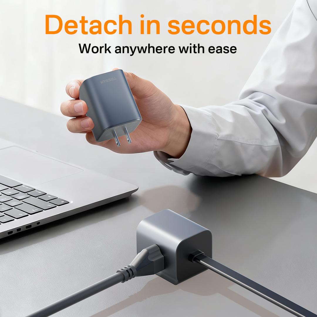 [Buy 1 Get 1 Free 60W Charging Cable] Tessan Detachable Power Strip with 35W GaN Fast Charging, USB Adapter and 3AC Power Strip into One for Easy Portability, 7-in-1 Power Strip with USB-A/C Ports for Phones, iPad, MacBook and More Devices