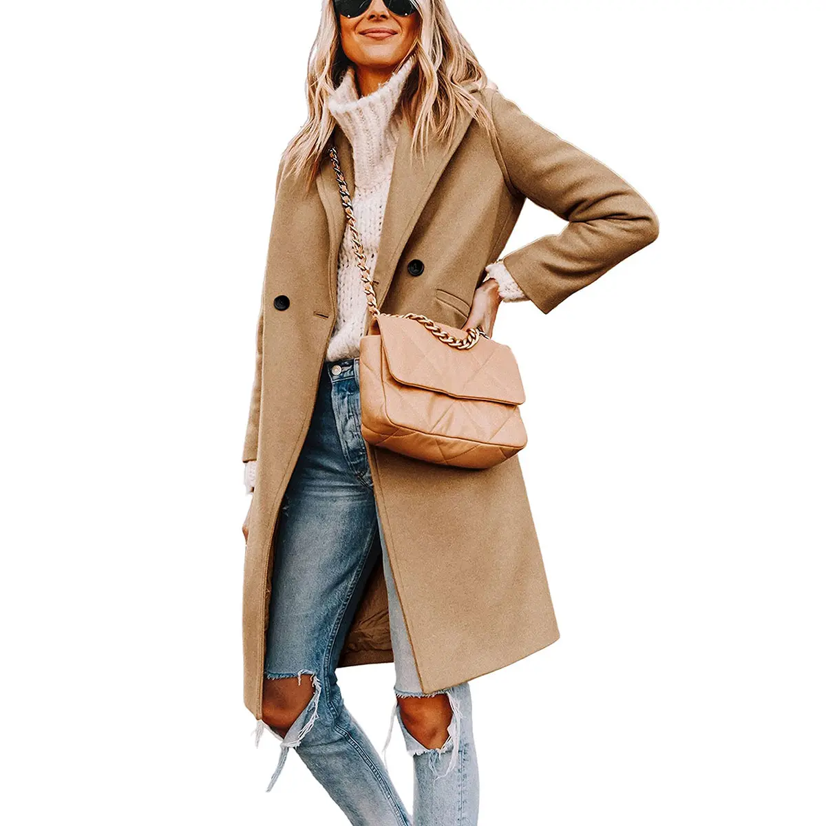 Bienmorn Women's Classic Peacoat Single Breasted Soft Winter Warm Elegant Old Money Coat Wool Blend Vintage Chic Outerwear