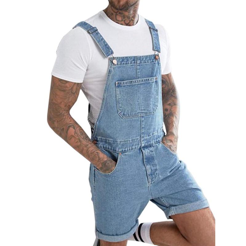 Runcati Men's Denim Shorts Bib Overall Jean Romper Casual Loose Fit Walkshort Button Pockets Summer Jumpersuit
