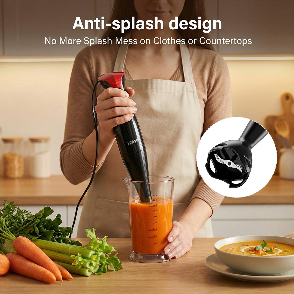 PRASKY Professional Hand Blender 1200W Motor 20 Speeds Modes with Turbo Stainless Steel Blade Egg Whisk Beaker Chopper Bowl Multi-Function Kitchen Stick Mixer for Soups, Smoothies, Baby Food & Juicer