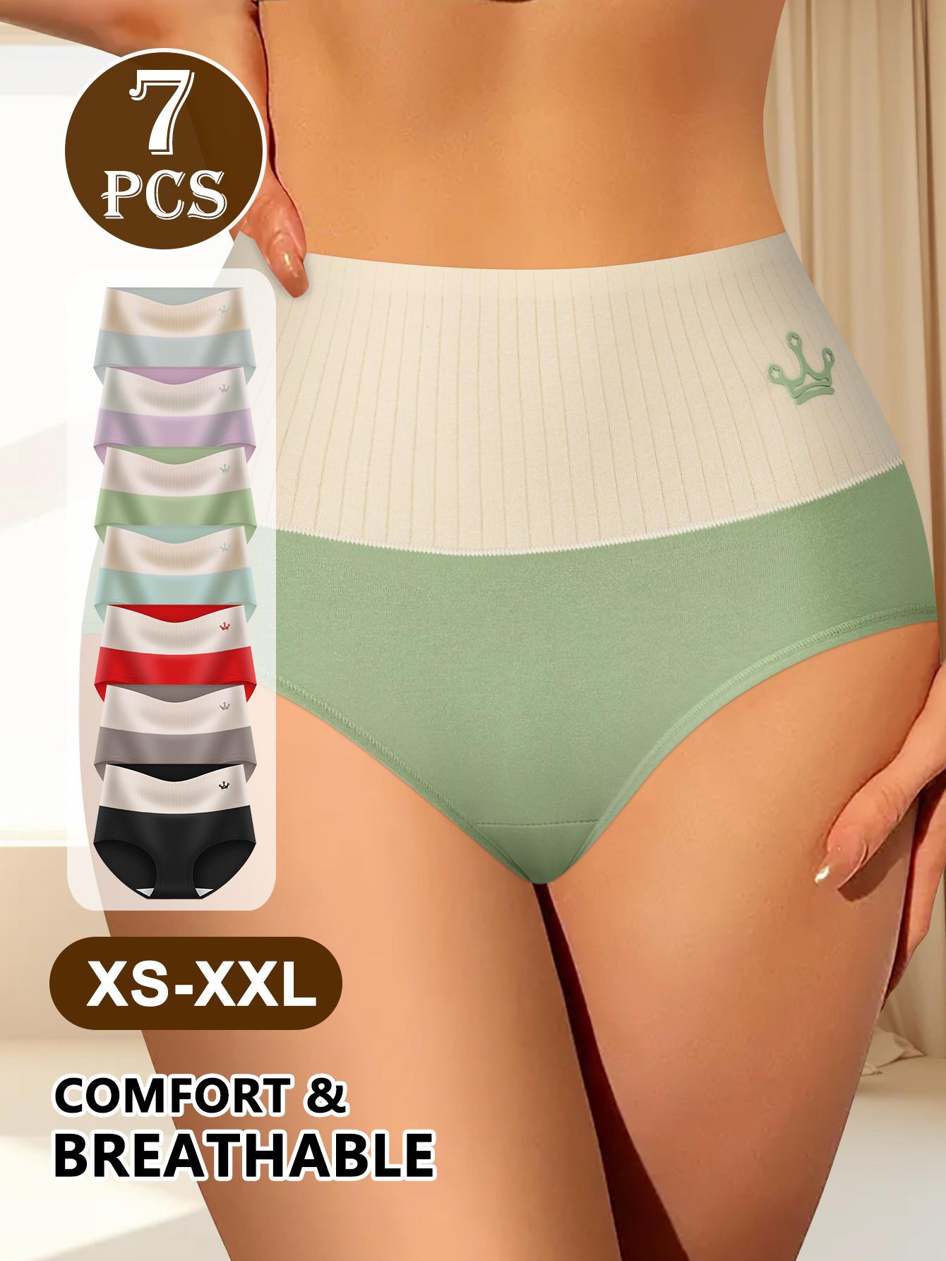 QUASTI Women's 7-Pack High-Waisted Cotton Seamless Compression Briefs - Color Block Style, Soft Elastic Comfortable Fabric, Tummy Control, Hip Lifting, Anti-Ride Up, Breathable, S-XXL, 7 Pcs / 7 Color, Elegant