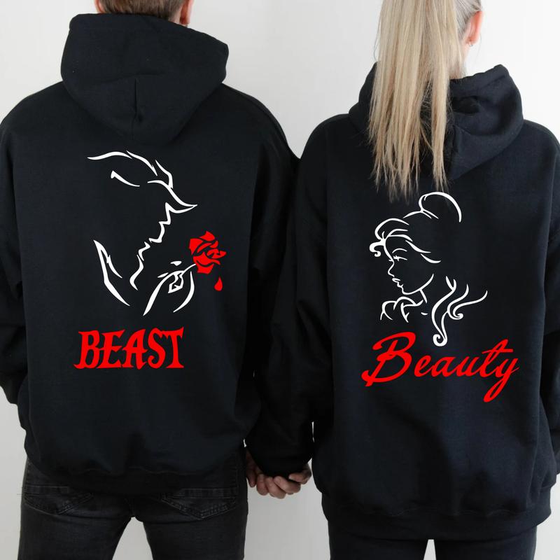 Beauty & Beast Matching Couple Hoodie, Cozy Fall Outdoor Casual Outfit, Romantic Autumn Fashion, Perfect Valentine’s, A Great Gift Idea For Couples