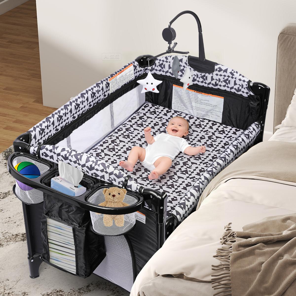 Scabine 5 in 1 Baby Bassinet, Bedside Bassinet for Baby, Portable Baby Crib with Diaper Changing Station, Carry Bag, Bedside Cosleeper Bassinet