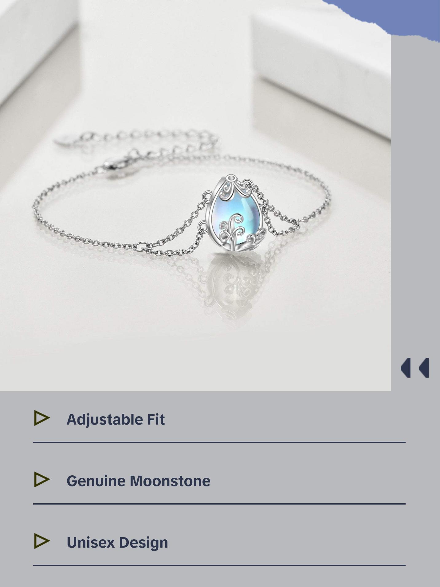 Adjustable Sterling Silver Moonstone Bracelet