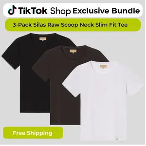 3-Pack Slim Fit Raw Neck Tees | Buttery Soft Stretch T-Shirts for Athletic Fit
