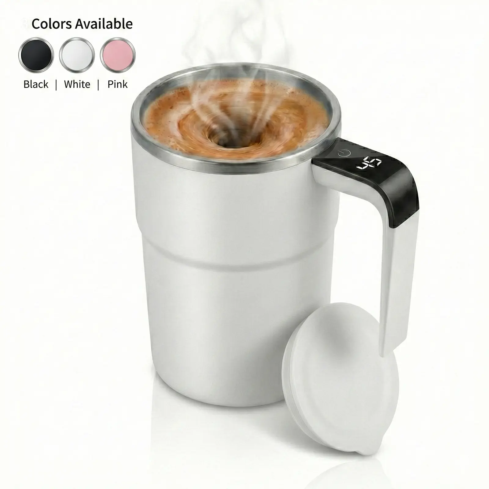 14oz Modern Portable ABS Smart Self-Stirring Coffee Mug - USB Rechargeable, LCD Temperature Display, Spill-Proof Lid, No Heating Function - Ideal for Coffee Lovers, Fitness Enthusiasts, Self-Stirring Mug