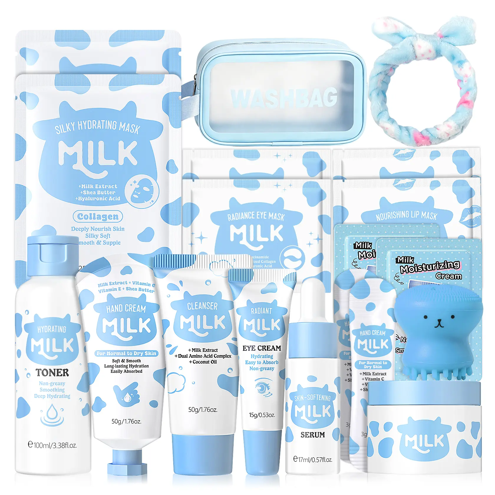 QIUFSSE 19-Piece Milk Skin Care Gift Set for Women, Moisturizing & Nourishing Face Care Products in a Complete Beauty Box, Beauty Products, Self Care Bundle Box
