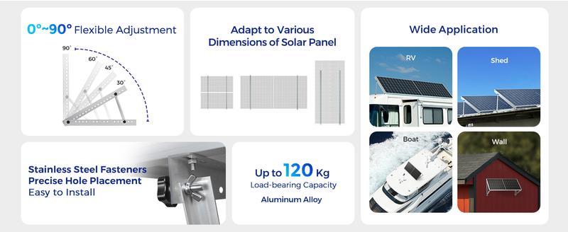 Renogy 28in Adjustable Solar Panel Mount Brackets, with Foldable Tilt Legs on Any Flat Surface for RV, Roof, Boat, Any Off-Grid Systems