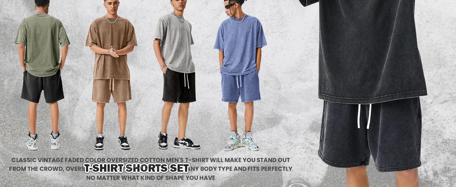 Gihuo Unisex Men Women Acid Wash Short Sleeve Tracksuit Summer T-shirt & Shorts Set Athletic 2 Piece Outfit Track Shorts Set with Elastic Waist & Drawstring Gihuo Unisex Men Women Acid Wash Short Sleeve Tracksuit Summer T-shirt & Shorts Set Athletic 2 Piece Outfit Track Shorts Set with Elastic Waist & Drawstring