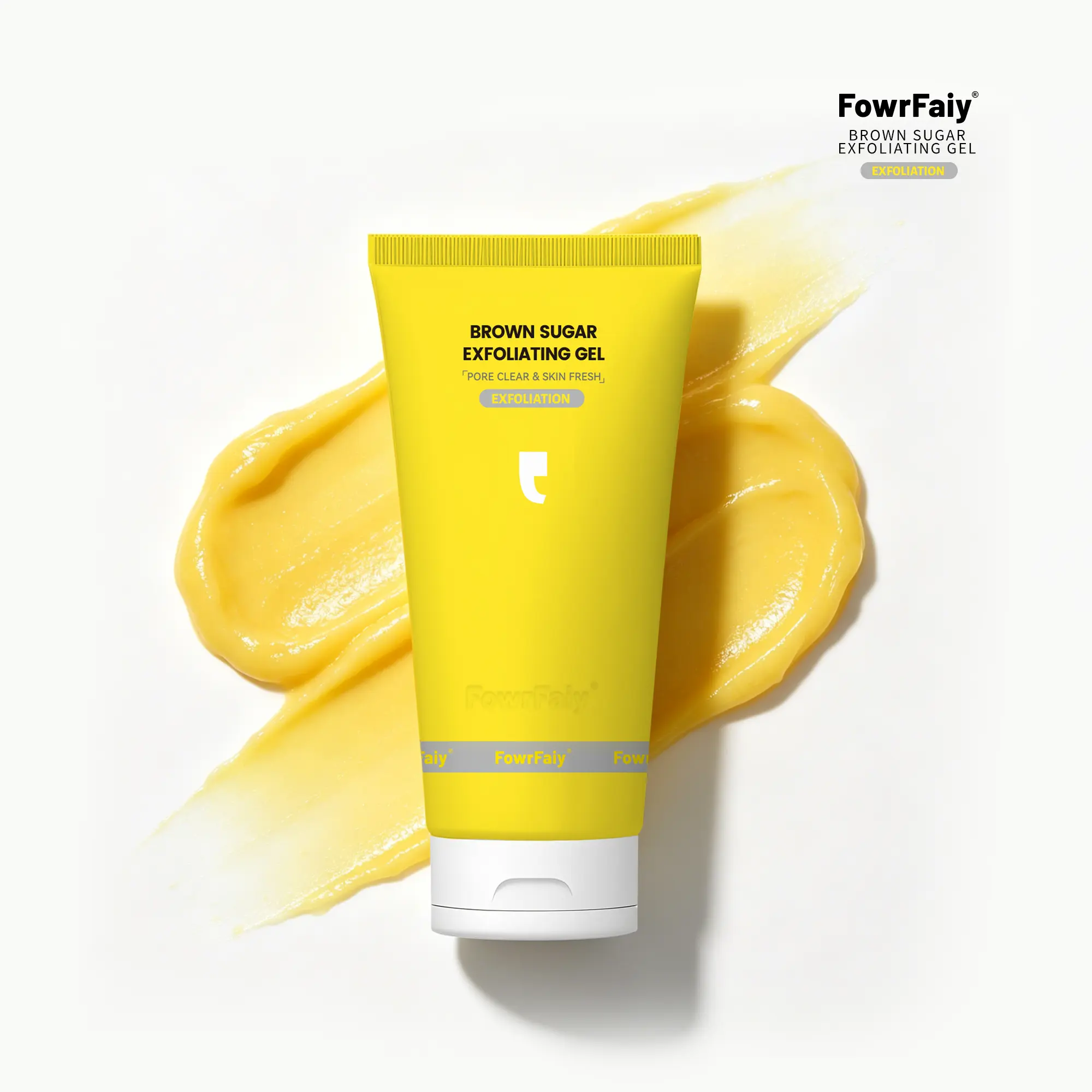FowrFaiy Exfoliating Gel Face Scrub & Pore Cleanser | Gentle Dead Skin Remover for Blackheads, Dull & Sensitive Skin | with Brown Sugar & Kojic Acid for Brightening & Smoothing, 150ml