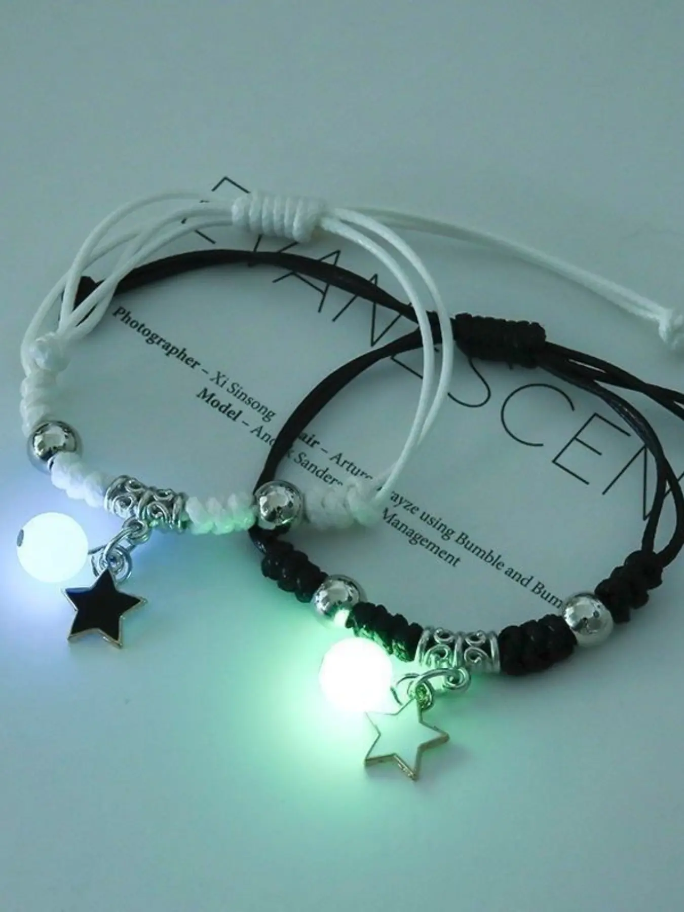 Glow-In-The-Dark Fashionable Couple Bracelet Set, Couples Bracelets, Star Moon Clover Cat Designs, Romantic Nighttime Jewelry, Unique Design Friendship Bracelets, Stackable Bracelets