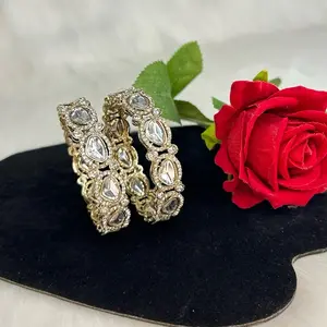 Silver lightweight Kundan Stone Bangles Set