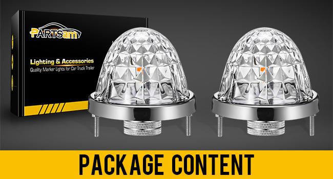 Partsam 2Pcs Glass Watermelon Lights Diamond-Shaped Lens Amber LED Side Marker Turn Signal Lamp with Stainless Steel Bezel Replacement for Peterbilt Freightliner Trucks Trailers RVs Bumper Under Glow